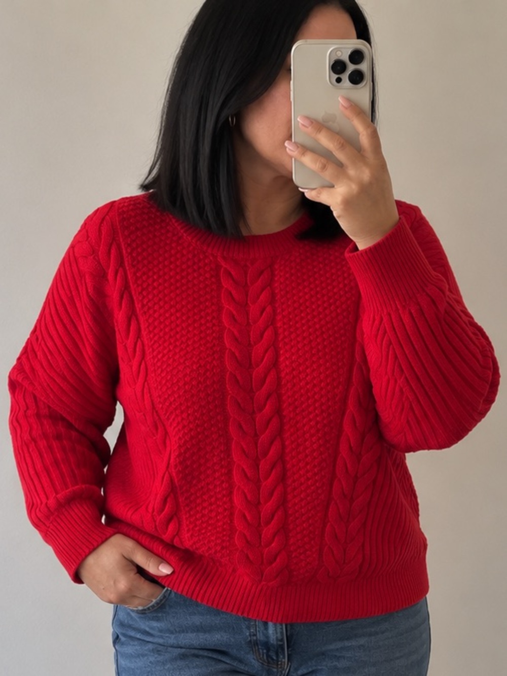 Tommy Hilfiger Red Cable-Knit Crewneck Sweater